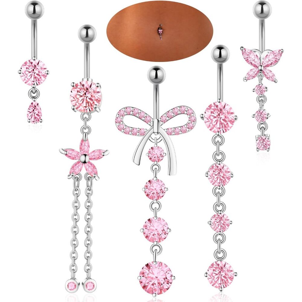 Delicate Gold Plated Silver Belly Button Rings  5Piece Jewelry Collection